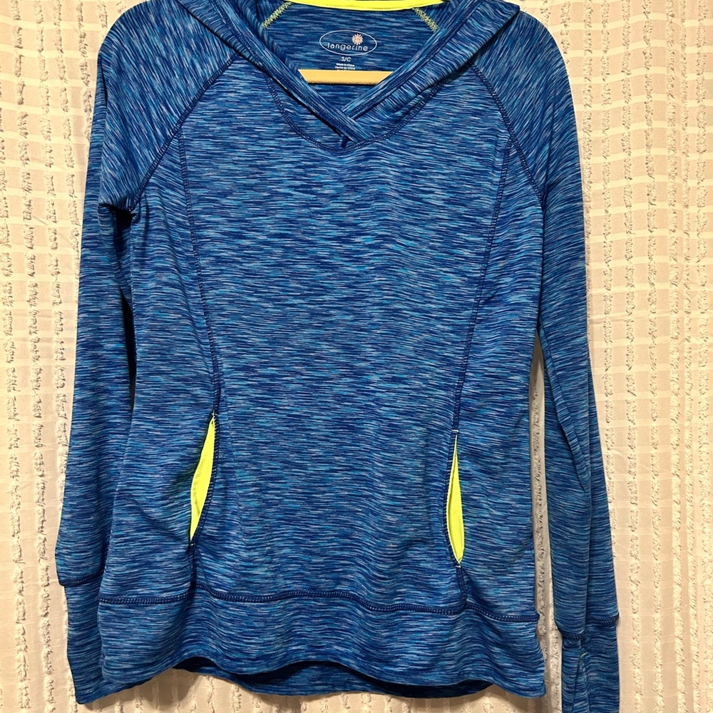 Tangerine Women's Small Blue‎ Space Dye Activewear Hoodie Thumbholes Back Pocket